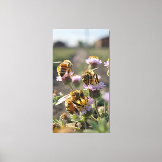 Bees collect pollen from wildflowers on the farm canvas afdruk (Voorkant)