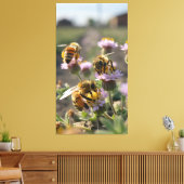 Bees collect pollen from wildflowers on the farm canvas afdruk (Insitu (Woonkamer))