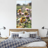Bees collect pollen from wildflowers on the farm canvas afdruk (Insitu (Slaapkamer))