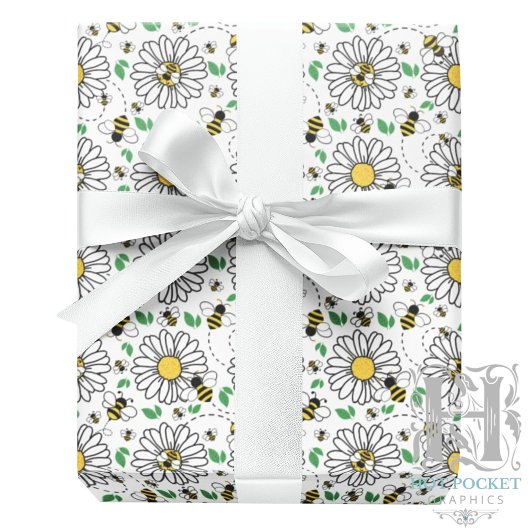 Bees & Daisies Spring Wrapping Paper Cadeaupapier