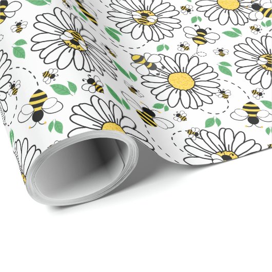 Bees & Daisies Spring Wrapping Paper Cadeaupapier (Rol Hoek)