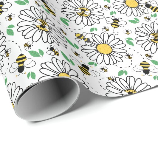 Bees & Daisies Spring Wrapping Paper Cadeaupapier (Rol Hoek)