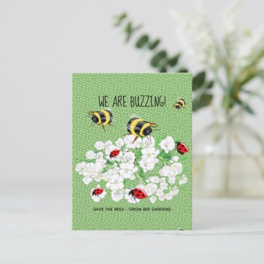 BEES en Lady Bugs - Kunst van Leah G redden de bij Briefkaart (Staand voorkant)