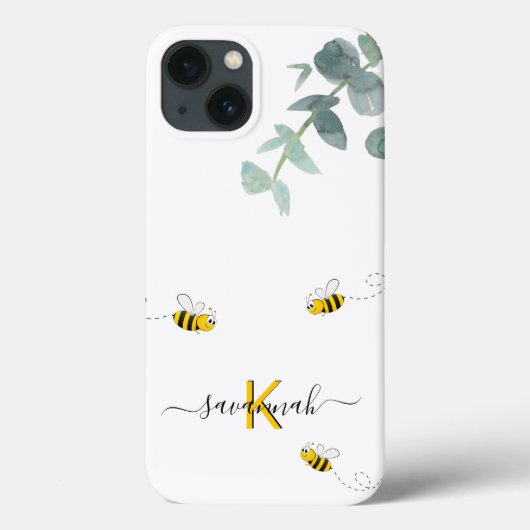 Bees eucalyptus greenery white monogram Case-Mate iPhone case (Achterkant)
