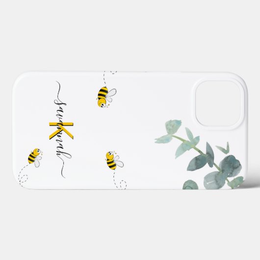 Bees eucalyptus greenery white monogram Case-Mate iPhone case (Achterkant (horizontaal))