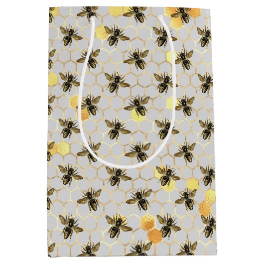 Bees Gold Honeycomb Medium Cadeauzakje (Voorkant)