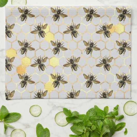 Bees Gold Honeycomb Theedoek (Gevouwen)