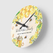 Bees honey yellow florals family monogram ronde klok (Hoek)