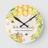 Bees honey yellow florals family monogram ronde klok (Voorkant)