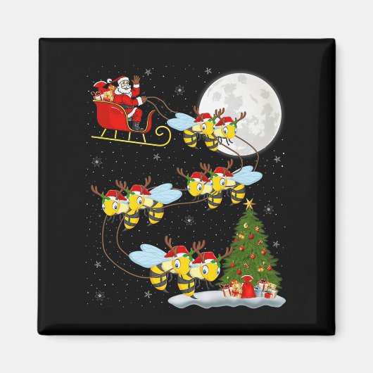 Bees Santa Sleigh Flying Funny Magical Christmas P Magneet (Voorkant)