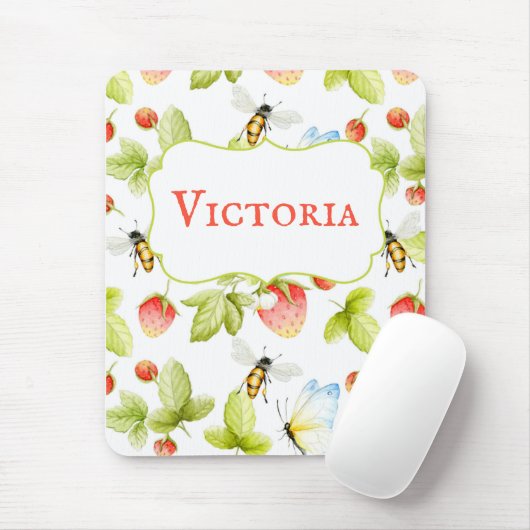 Bees Strawberries Butterflies Spring Summer  Muismat (Met muis)