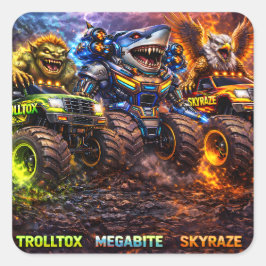 Beest, rijders, epische monstertruck en wezen vierkante sticker