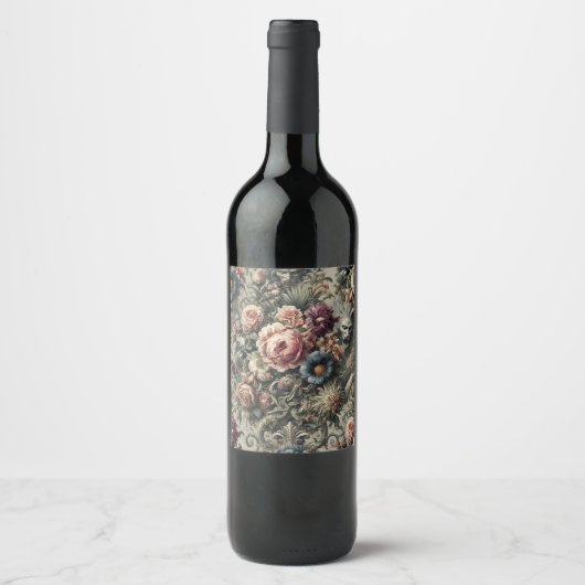 Beest van de Interstice - Gothic Floral Design Wijn Etiket (Voorkant)