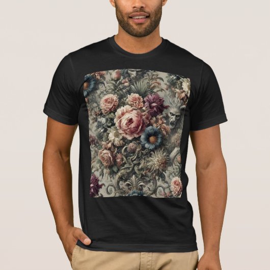 Beest van de Interstice – Gotische Bloemontwerp T-shirt (Voorkant)