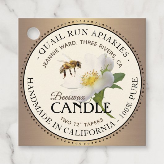 Beeswax Candle Favor Tag Honeybee en Wilde Roos Bedankjes Labels (Voorkant)