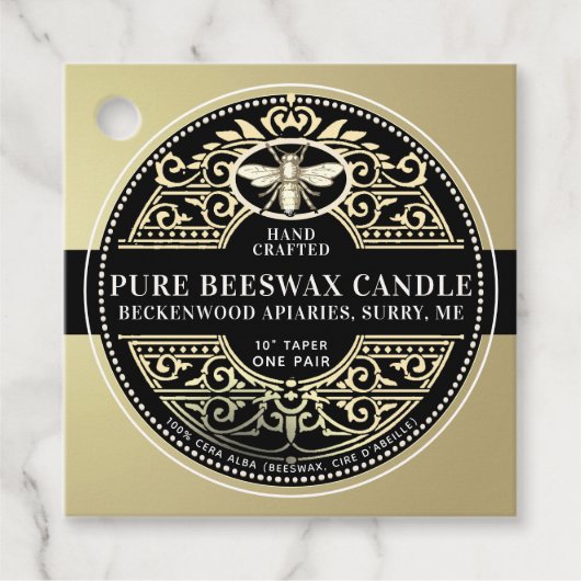 Beeswax Candle French Fillagree Heraldic Bee Label (Voorkant)