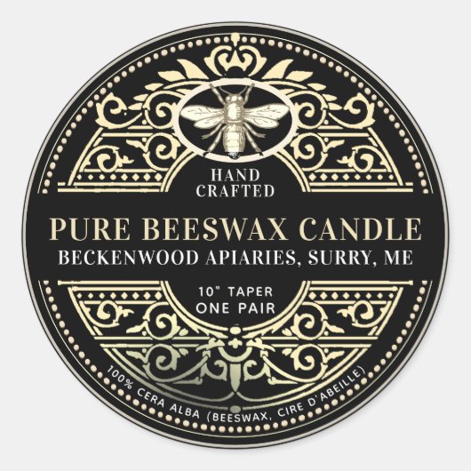 Beeswax Candle Heraldic Bee Product Label (Voorkant)