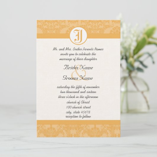 beeswax Damask Your Photo Wedding Invites Kaart (Staand voorkant)