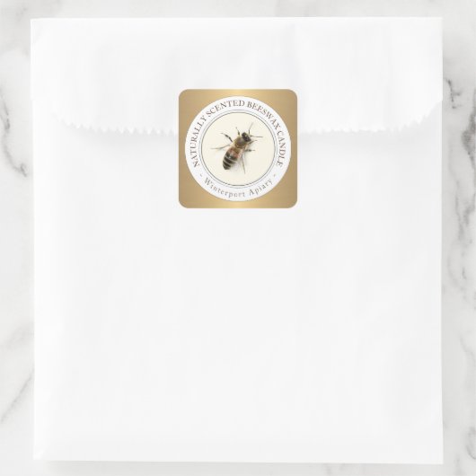 Beeswax-kaars met honingbijen, metalen goudlabel vierkante sticker (Tas)