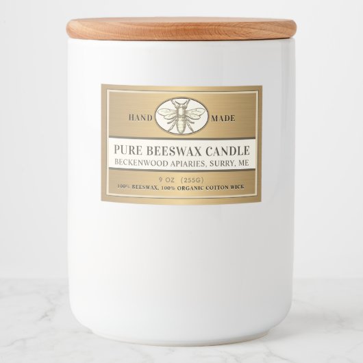 Beeswax Kandeletiket Heraldic Bee Metallic Gold Voedselcontainer Etiket (Voorkant)