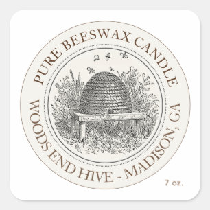 Beeswax Kandle Skep met bijen Ivory Vierkante Sticker