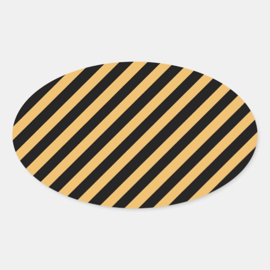 Beeswax-kleur en blauw-zwarte strips ovale sticker (Voorkant)