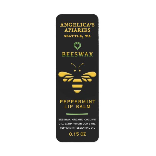 Beeswax Pepermunt Lip Balm Label met Bee Heart (Voorkant)