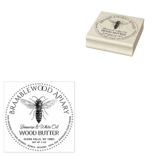Beeswax Wood Butter met  koningin Honeybee Rubberstempel (Gestempeld)