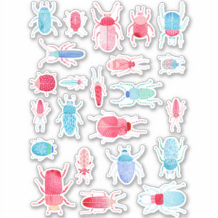 Beetels en buisjes Waterverf Insect schilderen Sticker