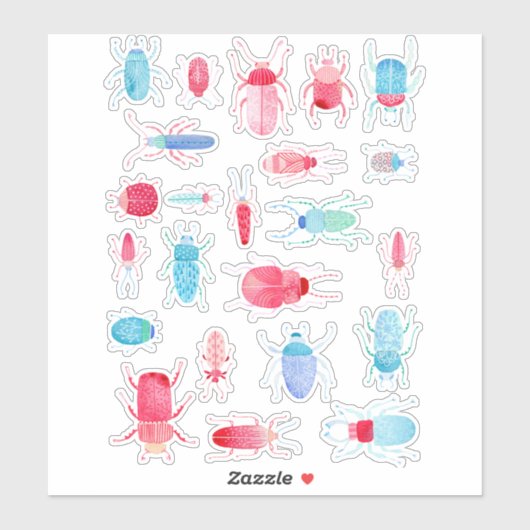Beetels en buisjes Waterverf Insect schilderen Sticker (Vel)
