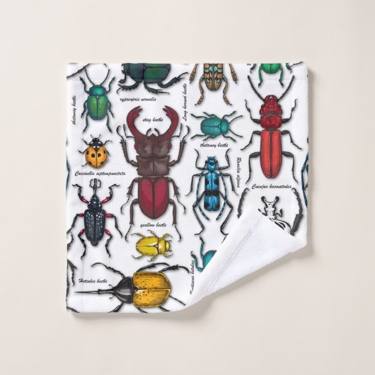 Beetels op wit bad handdoek (Wasdoekje)