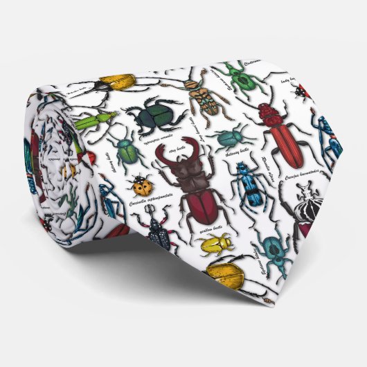 Beetels op wit stropdas (Opgerold)