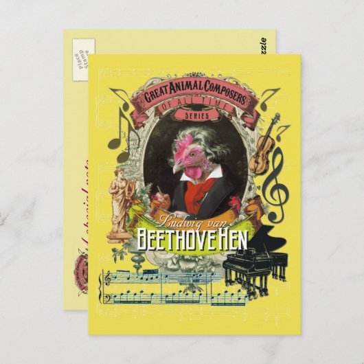 Beethovehen Funny Hen Animal Composer Beethoven Briefkaart (Voorkant / Achterkant)