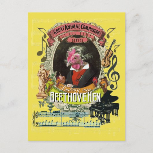Beethovehen Funny Hen Animal Composer Beethoven Briefkaart (Voorkant)