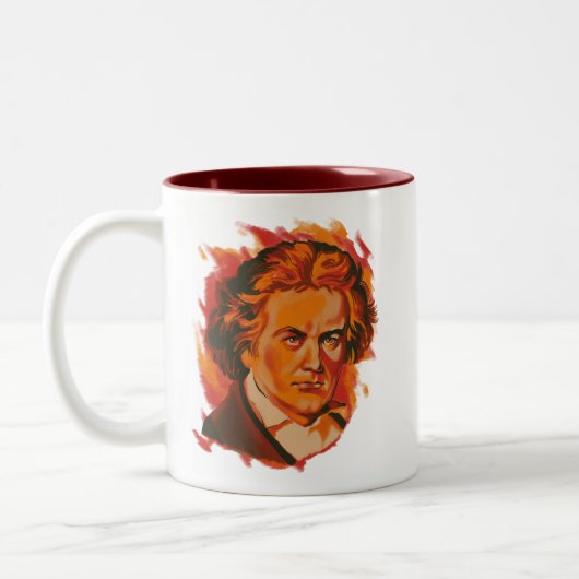 Beethoven Fire Palette Portrait Quote Tweekleurige Koffiemok (Links)