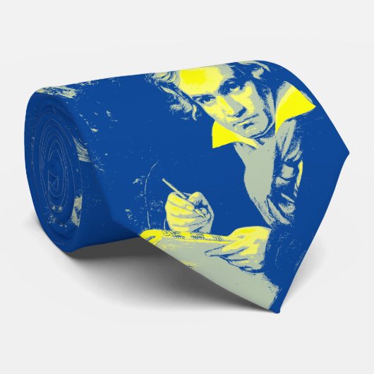 Beethoven geel op Blue Classical Music Stropdas (Opgerold)