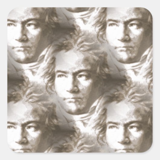 Beethoven Portrait Pattern Vierkante Sticker (Voorkant)