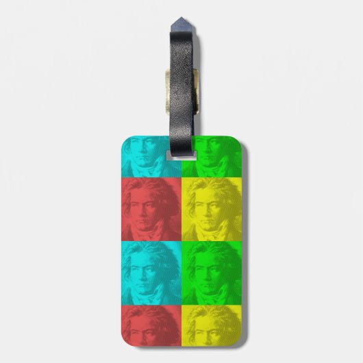 Beethoven portret op vierkantjes bagagelabel (Achterkant verticaal)