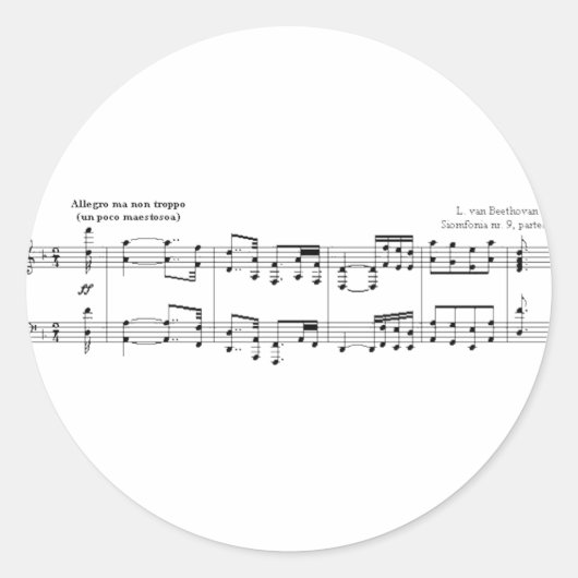 Beethoven Symfonie #9 (zwart) Ronde Sticker (Voorkant)