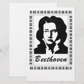 beethovenportret met lijst met pianokaart briefpapier (Voorkant / Achterkant)