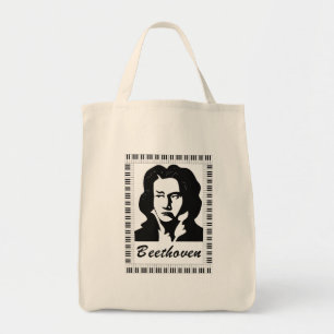 beethovenportret met lijst met pianokaart tote bag