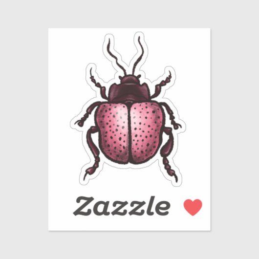 Beetle Art Entomology Cute Pink Insect Sticker (Vel)