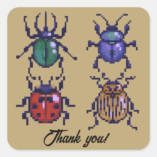 Beetles thank you, pixelart vierkante sticker (Voorkant)