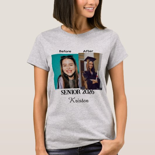 Before and after photo personalized graduation t-shirt (Voorkant)