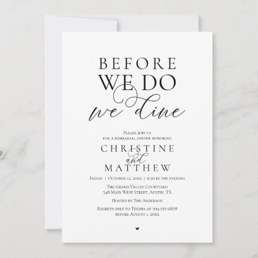 Before we do, we dine, Classy Rehearsal Dinner Kaart (Voorkant)