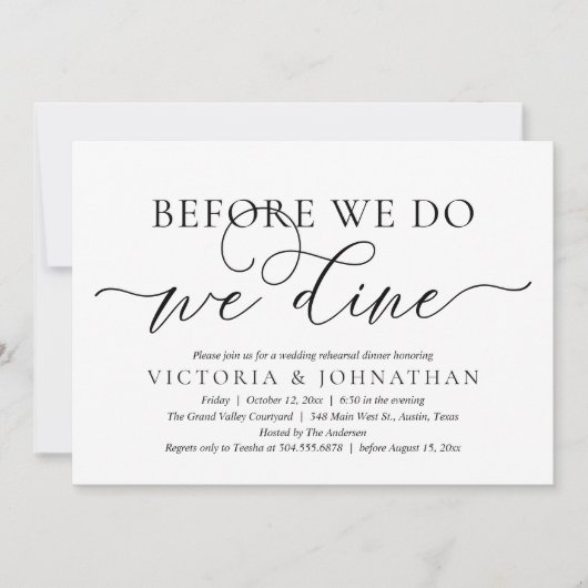 Before We Do, We Dine, Wedding Rehearsal Dinner Kaart (Voorkant)
