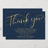 Begeleidende marine- en goudkalligrafie begrafenis bedankkaart (Voorkant / Achterkant)