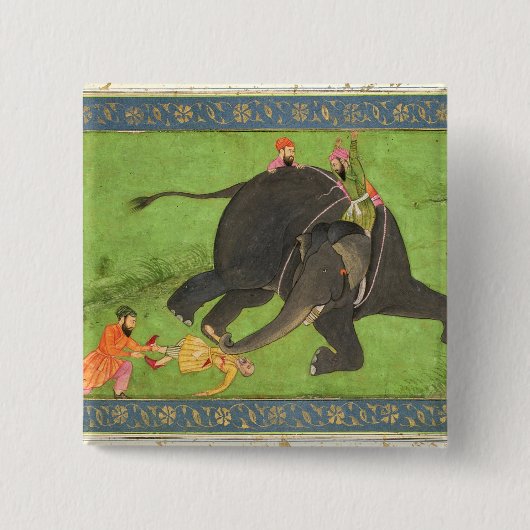 Begeleidende personen redden een gevallen man van  vierkante button 5,1 cm (Voorkant)