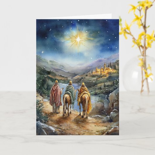 Begeleidende ster en koningen in de Waterverf kers Kaart (Gele Bloem)