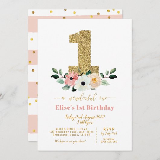 begiftigd | Prachtige | uitnodiging voor de eerste (Voorkant / Achterkant)